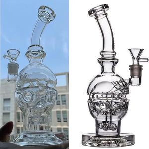 10.2inchs Skull Glass Water Bongs Hookahs Recycler Dab Rigs Smoke Water Pipes com articulação de 14mm