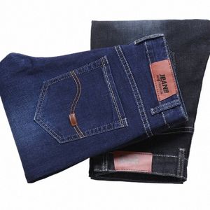 Jeans de alta qualidade Regular Fit Straight Men's Busin Casual Denim Calças Marca Fi Jeans Azul Preto Calças de Luxo g9AL #