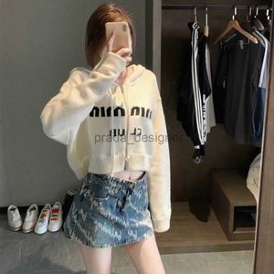 Women's sweater designer hooded college letter jacquard short hooded knitted cardigan jacket sweater for women