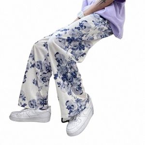 spring Summer Fr Pants Men's Fi Printed Casual Pants Men Streetwear Loose Hip-hop Straight Wide-leg Pants Mens Trousers g2MJ#