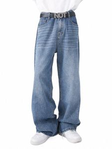 Houzhou 11 dżinsów Mężczyźni Koreańskie swobodne spodnie dżinsowe Mężczyzna Niebieskie proste spodnie luźne High Streetwear Vintage H5xi#
