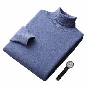 autumn and winter new 100% pure merino wool pullover men's turtleneck cmere sweater thickened m loose solid color top G1xr#