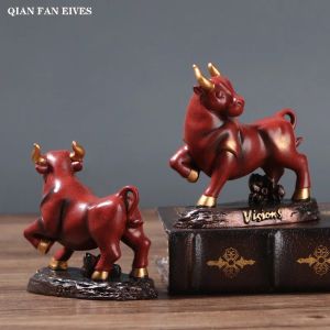 Sculptures New style cow decoration resin bull statue Wall Street Bull Modern Art Sculpture Home living room study decoration accessories