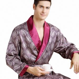 Mężczyźni Silk LG-Sleeved Bathobe Big Size 5xl Kimo Home Bath Suknia Mężczyzna wydrukowane geometryczne szaty