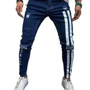 2022 Fi Street Giyim Erkekler Kot Vintage Mavi Renk İnce Yıkılmış Yırtık Kot Pants Homme Hip Hop Kot Men C6I7#