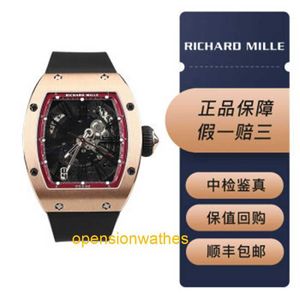 Swiss Richardmills Automatic Watches Luxury Mechanical Sports Wristwatch RM023 Automatisk mekanisk mens 18K Rose Gold Watch Case Wine Barrel Design med INS HB0H