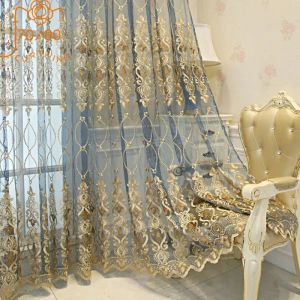 Cortinas nórdicas para sala de estar, luxo, bordado, tule, barato, transparente, tecido voile, renda dourada, fundo, janela de baía, sofisticação