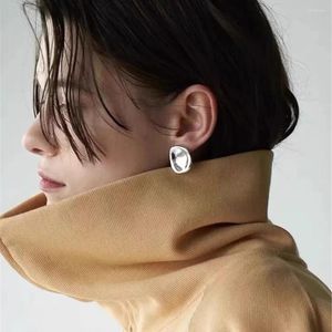 Stud Earrings Silver Color Irregular Smooth Metal Geometric For Women Girls Simple Style Fashion Daily Jewelry Gifts 2024 Japan