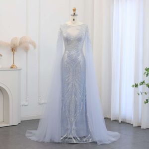 Mermaid Dubai Blue Evening Said Sharon Dress With Cape Sleeves 2024 Sage Green Plus Size Women Wedding Party Gowns Ss049