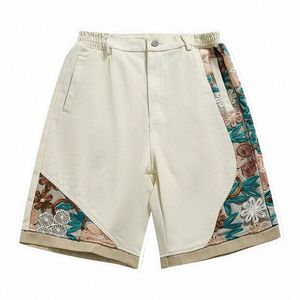 High Street Cargo Shorts Mężczyźni Summer retro haft kwiatowy patchwork dżinsowe spodenki Katat Hip Hop Harajuku duże krótkie spodnie F3NN#