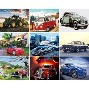 Number New DIY Oil Painting By Numbers Car Tractor Bus Train Colorful Paint By Numbers for Adults Canvas Art Pictures Home Decor