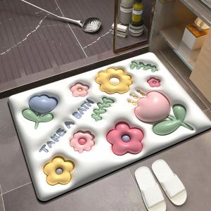 Mats 3D Vision Tappetino da bagno morbido e sicuro in stile cartone animato con morbido fango diatomeico per bambini e neonati Fiore gonfio