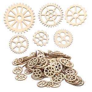 Crafts 120Pcs Wooden Gear Embellishments Delicate Lightweight Gear Decoration Wood Slice Ornament