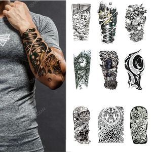 50sts grossistvattentät tillfällig tatuering klistermärke Eagle Skull Wolf Wave Half Arm Man Big Flower Women Fake Tattoos 240311