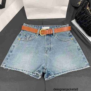 Designer With belt Embroidery New Thin High Waist Slim Loose Straight A-line Denim Shorts for Women Summer 48JL