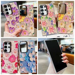 2024 لوحة زهرة الطلاء للزيت لـ iPhone 15 Pro Max 14 Plus 13 12 11 Samsung S24 Ultra Fashion Hard PC IMD TPU Plating Spring Floral Girls Phone Cover