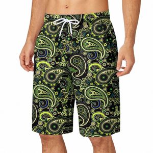 Mens Swim Shorts Boho Vintage Ethnic Print Board Shorts Double Pocket Bandage Elastic midjebyxor Knä Shorts Hawaiian Trunks H3G6#