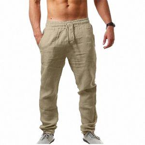 2024 männer Casual Hosen Lose Entspannt Atmungsaktive Cott Leinen Schnürung Einfarbig Hosen Männer Kleidung 5XL C09Q #