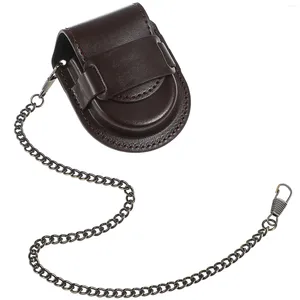 Bolsa de cintura com suporte de bolso para caixas de relógio: bolsa de armazenamento marrom vintage com mudanças de protetor de corrente preta