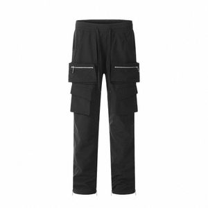 Mountain Zipper Multi-Pocket Casual Pants Men Cityboy Streetwear American High Street Outdoor Functi Vibe Straight Cargo Pants L5V4#