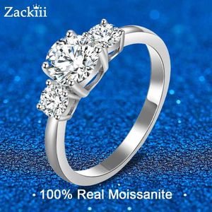 Pierścienie opaski 3 Stone Molybdenum Silicon Pierścień zaręczynowy Pure Srebrny okrągły Cut Molybdenum Silicon Diamond Obiecing Wedding Pierścień Bridal Jewelry J240326