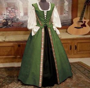 カジュアルドレス中世のレトロなゴシックコートドレスの女性秋の花のプリントボールガウン2枚のエレガントなコスチュームVestido CAS6042087