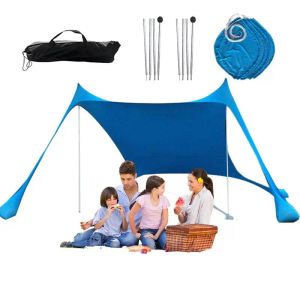 Toldos Barraca de Praia Abrigo Solar Portátil Sombra de Sol Dossel UPF 50+ Proteção Lycra Sun Shade com 4 Sacos de Areia para Piquenique de Acampamento ao Ar Livre