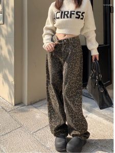 Jeans masculinos americano vintage leopardo impressão solta mulheres outono clássico reto cintura alta magro casual moda feminina
