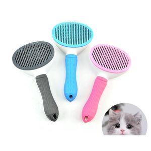 Cão Grooming Um-Botão Pet Pente Matic Remoção Suprimentos Undercoat Ancinho Styling Cat Deshedding Escova Gota Entrega Home Jardim Dhvbn