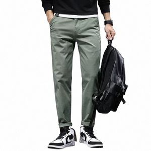 pants Men Busin Straight Cott Trousers Stretch Boy Elastic Slim Fit Casual Big Plus Size 42 44 46 Black Khaki Blue Clothes Y9Vp#