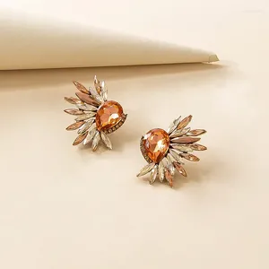 Stud Earrings Fashion Antiqued Gold Color Radial Champagne Stone Wedding Big Clear Crystal For Women Party Jewelry