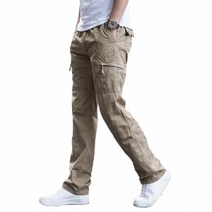 Große Größe Herren Cargo Hosen Neue Frühlingssommerhose gerade Bein Arbeit Pant Männer lässig losen Cott Overalls Seite Multi -Taschen O7XR#