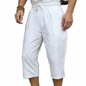 linen Short Men 3/4 Length Knee Cott Large Size 5xl High Waist Plus Size 6XL Bermuda Shorts Male Lg Men's Summer Breeches A4cx#