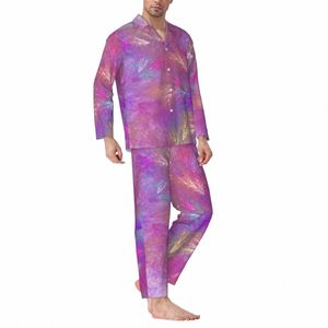 mystic Spl Sleepwear Autumn Colorful Abstract Print Casual Oversized Pajama Sets Men Lg Sleeve Soft Room Custom Nightwear Y8vz#