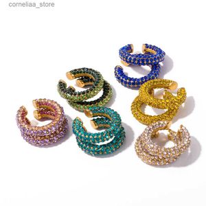 Ear Cuff Ear Cuff Youth Striking Color Rhinestone C-Ring Ear Clip Round Clip Womens Personalized Shiny Stainless Steel Jewelry Y240326