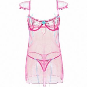 Mens Sissy underkläder Mesh Spaghetti Straps Sleep Dr Teddy Chemise Crossdrer Nightwear Pyjamas Sleepwear Nuisette Sexy Homme B1ib#