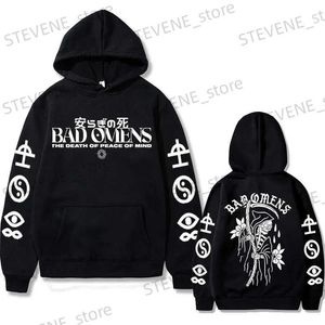 Moletons masculinos Moletons Bad Omen Band Tour nos Estados Unidos Música Impressa Hoodies Morte da Alma Crânio Gráfico Hoodies Mens Rock Gótico Moletons T240326