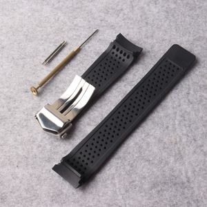Ny Watchband -rem 22mm rostfritt stål distribution svart dykning silikon gummi hål klockband rem för växel s3 ersättning224q