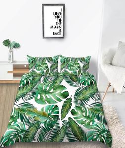Palm Leaf Bedding Set King Creative Fresh Fresh Simples 3D Tampa de edredom Rainha Twin Full Double Single Soft Fashion Bed Capa com travesseiro8774109