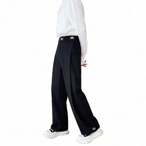 Erkekler Mekanik Metal Toka Sokak Giyim Fi Günlük Düz Takım Pantolon Kore tarzı Vintage Gençlik Pantolon Siyah Pantolon N4OO#