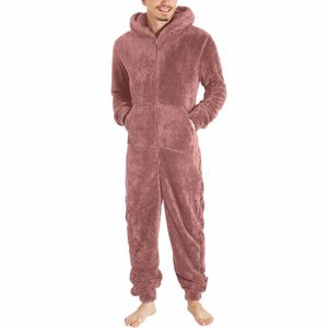 Macacão masculino manga lg pijama sólido zíper com capuz macacão casual inverno quente pijamas confortáveis roupas masculinas para casa 2023 j7or #