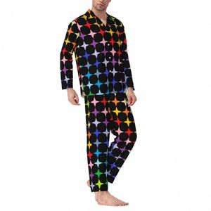 Engraçado arco-íris pijamas homem quatro pontos estrelas macio diário sleepwear outono 2 peças vintage oversized personalizado casa terno e7p8 #