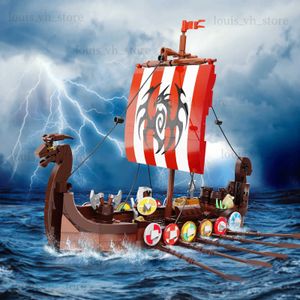 Блоки 2024 Viking Ship Средневековой военный строительный блок Set Stiers фигуры Boat Bricks Toys Creative Toys Kid Gift Fast Ship T240325