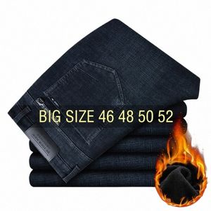 Vinter jeans män fleece rak stuga denim byxor avslappnade byxor plus storlek 46 48 50 52 överdimensionerad tjockare varm höst lös k4cx#