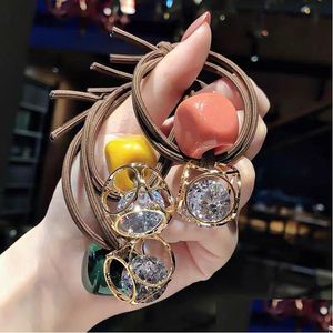 Hair Accessories Fashion Crystal Beads Scrunchie Ring Rope Women Girls Korean Elastic Rubber Bands Headwear Ornaments Drop Delivery Dhlty