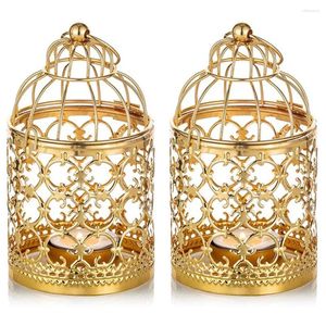 Decorative Flowers 2Pcs Small Metal Tea Lights Hanging Bird Cage Lanterns Candle Gold Vintage Wedding And Party Decorations