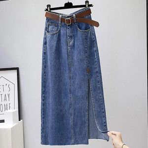 Röcke 2024 Damen Temperament Hohe Taille Skinny Jean Rock Mode Vielseitiger Saum Split Paket Hüfte Gerade Denim