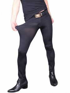 Wysokie elastyczne lodowe spodni ołówkowy Mężczyźni Hot Seksowne przezroczyste spodnie rajstopy fi legginsy męskie spandex spodnie pantal homme z2a6#