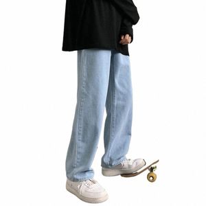 2024 Streetwear Baggy Jeans Ny vårens hösten Korean FI Loose Straight Wide Lart Lastbyxor Mannvarumärke Black R1ck#