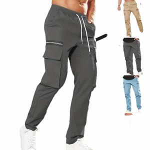 Männer Trendy Cargo Hosen Lose Gerade Schritt Kordelzug Elastische Taille Lose Reißverschluss Multi Taschen LG Hosen Herbst Winter O9jm #